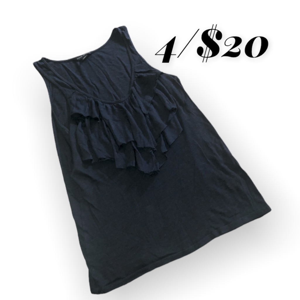 Sale - 4/$20 Banana Republic L Navy Ruffle Sleeveless Blouse, Cotton Blend